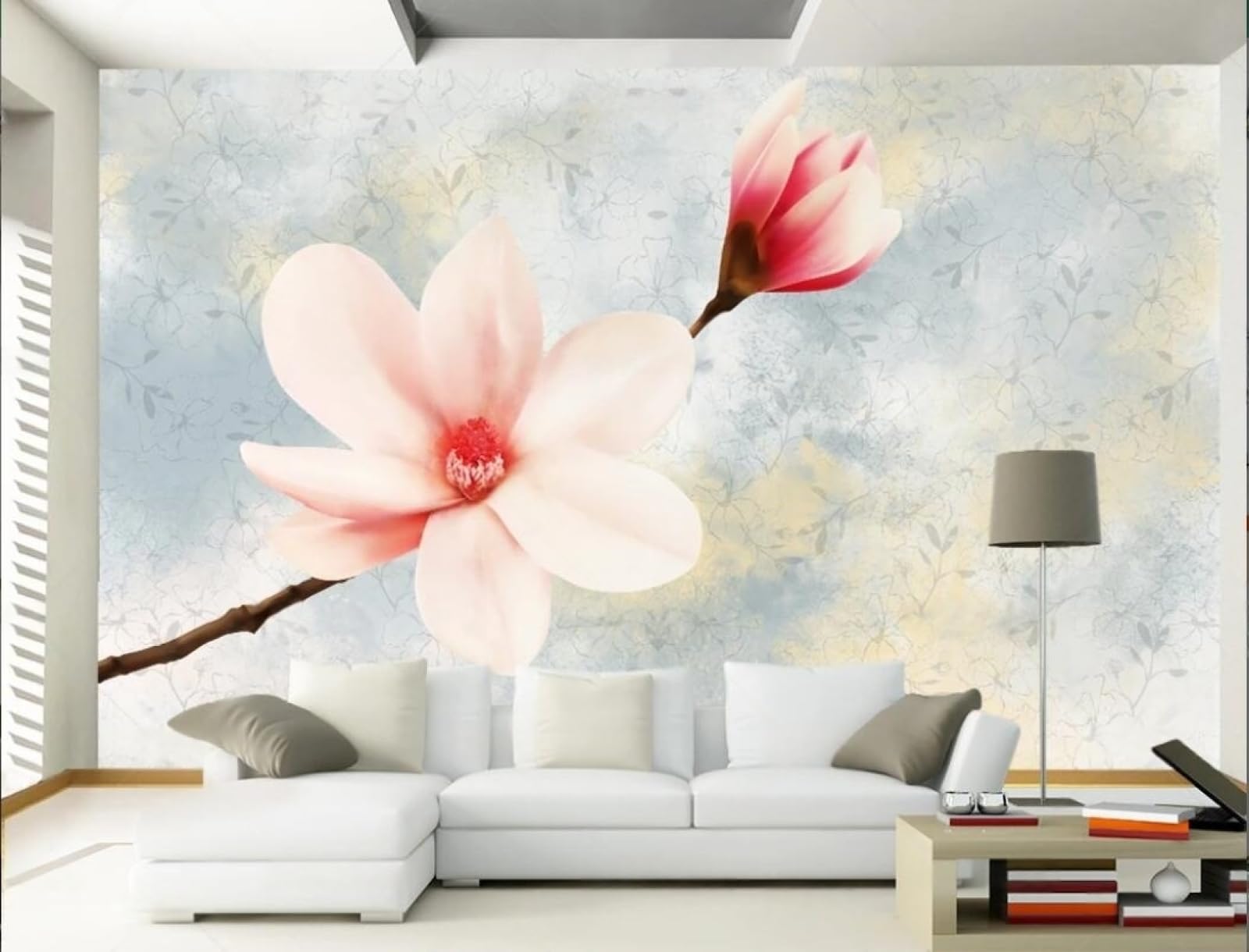 Papier Peint Fleurs de Magnolia Aquarelle pour Salon et Chambre