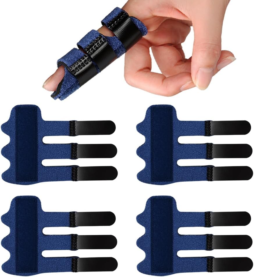 Trigger Finger Splints (4Pcs), Upgraded Finger Splint Finger Brace with 3 Fixing Strap for Mallet Finger, Broken Finger Protector, Knuckle Immobilization, Straightening Support, Arthritis Pain Relief