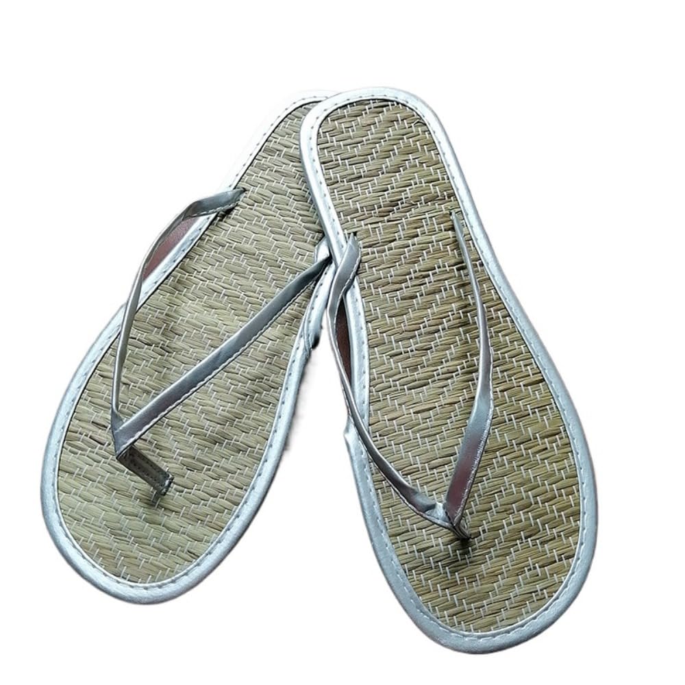 Bamboo Sandals for Women Japanese Flats Bulk Flip Flops for Wedding Guests Straw Slides Natural Shoes Lightweight Breathable House Indoor Slippers