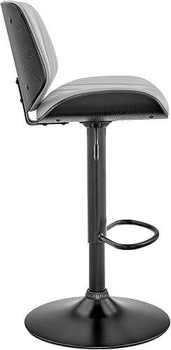 Miniatura 5 de Armen Living Brock Taburete de bar ajustable de piel sintética gris y madera de nogal con base negra