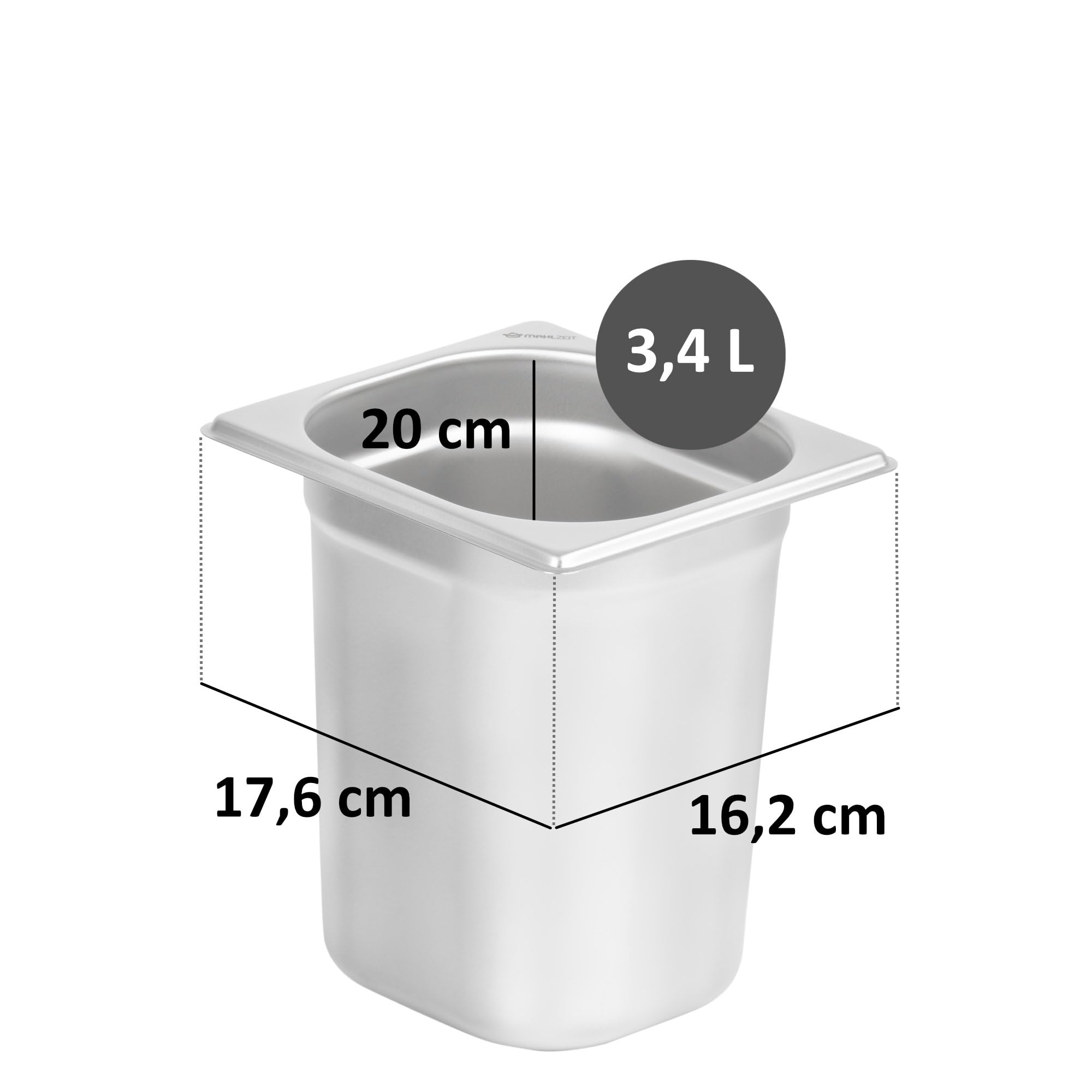 Mahlzeit Recipiente GN 1/6 | Altura 200 mm | Varios tamaños disponibles | Contenedor gastronómico de acero inoxidable | Contenedor Gastronorm, recipiente de calor para platos Chafing Dishes