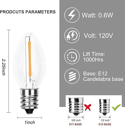 Miniatura 2 de Paquete de 25 bombillas LED C7 de repuesto para Navidad, bombillas LED inastillables para luces de Navidad al aire libre e interiores, base de