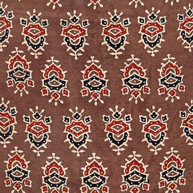 Image of Ethnics of Kutch Womens's Ajrakh Modal Silk Natural Dye Hand Block Print Unstitched Kurta Fabric
