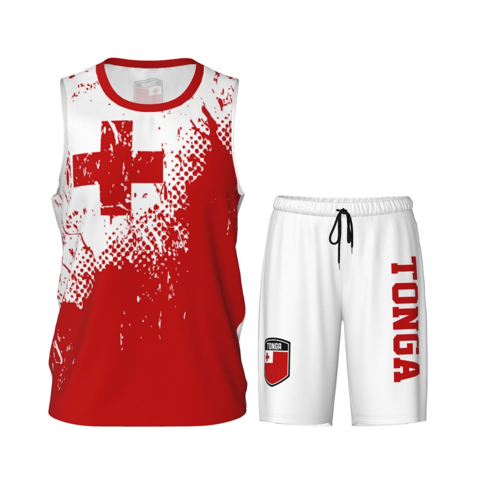 Tonga Flag Grain (2) Basketball Jersey Uniform Suit for Men Adults Training Athletic Set