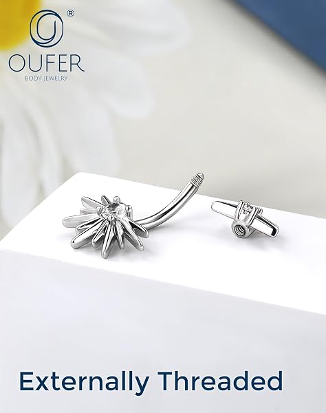 OUFER 14G Or Soleil Percing au Nombril en Acier Chirurgical 316L, Piercing de Ventre avec Clair CZ Ronds et Rayons Lumineux, Bijou de Corps 10 mm pour Femme - 4