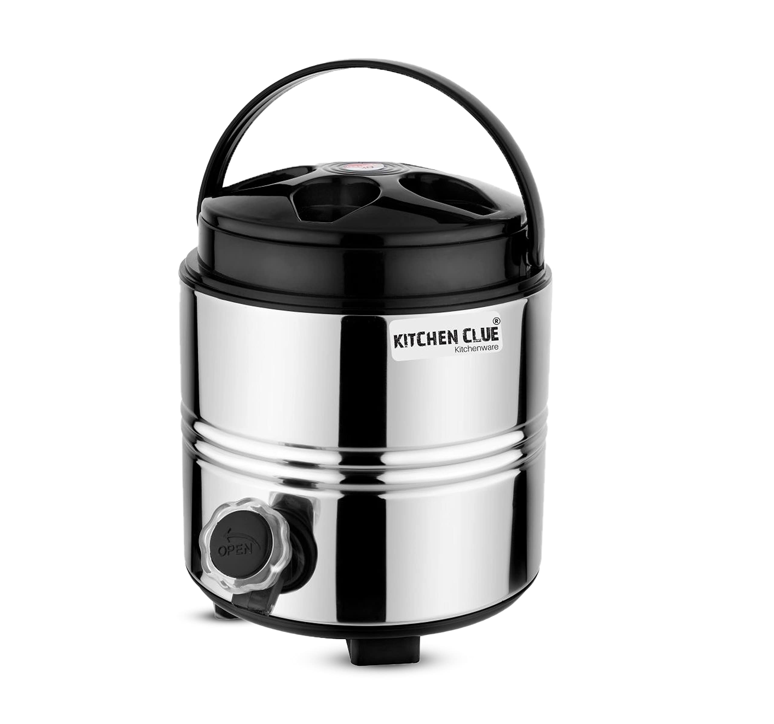 KITCHEN CLUE Stainless Steel Travel Water Jug with Tap, Easy to Carry Handle I Hot and Cold Water Dispenser 3 Liters for Office Home Kitchen I PUF Insulated Wate Jug with Sturdy Base
