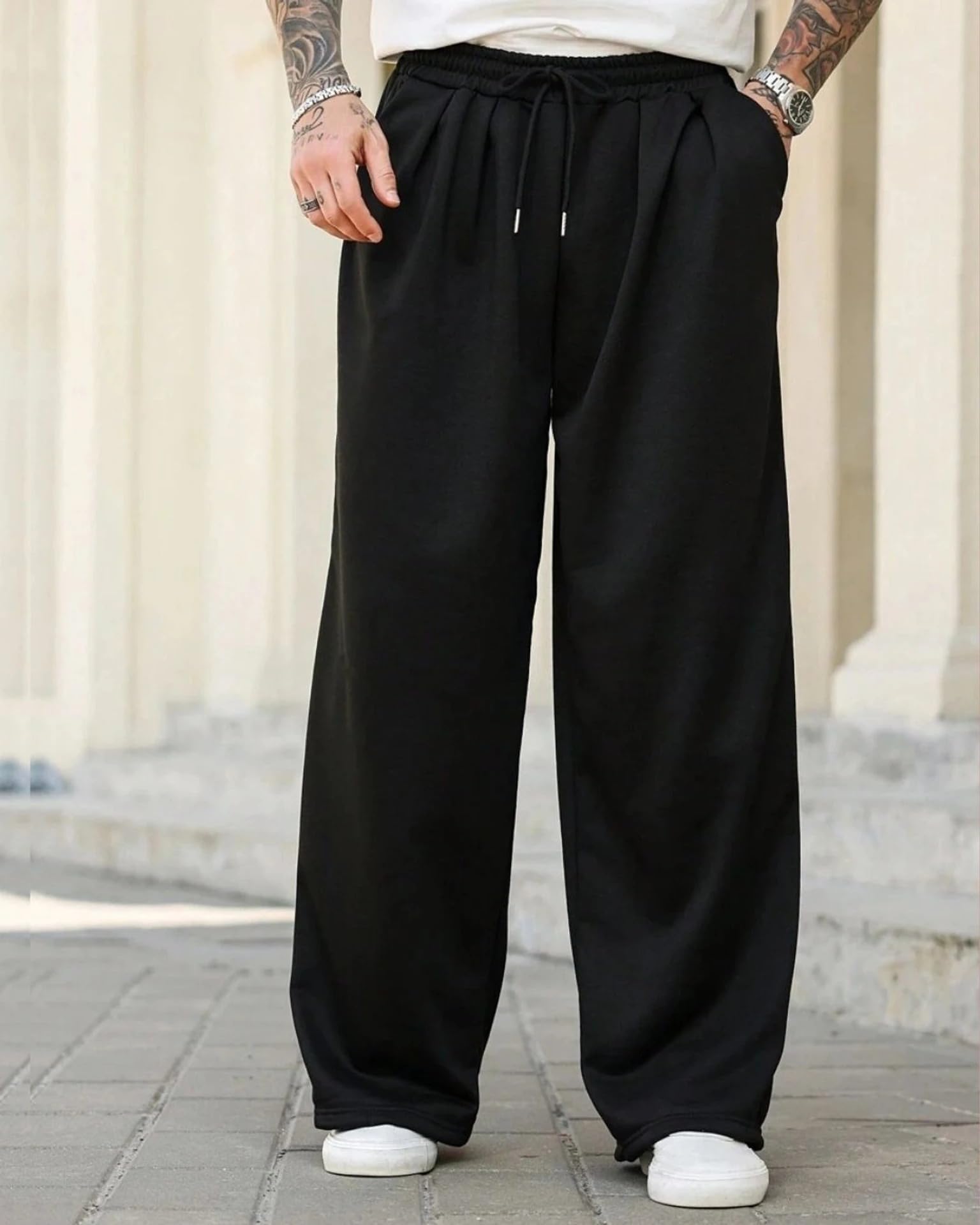 bayalis Korean Style Track Pants for Men – Loose Fit Polycotton Joggers | Trendy Gym & Streetwear Bottoms with Utility Pockets-picture-26