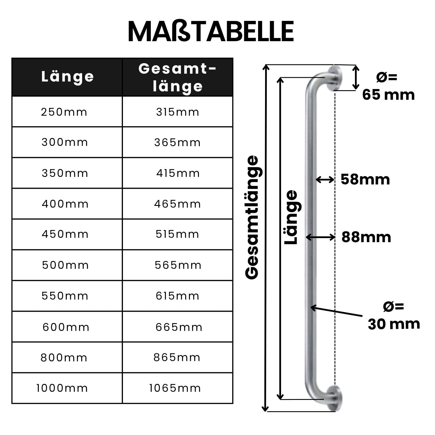 Haltegriff für Senioren EDELSTAHL rostfrei Ø30mm gebürstet 400mm Badewannengriff Wandgriff Duschgriff Handgriff Aufstehhilfe