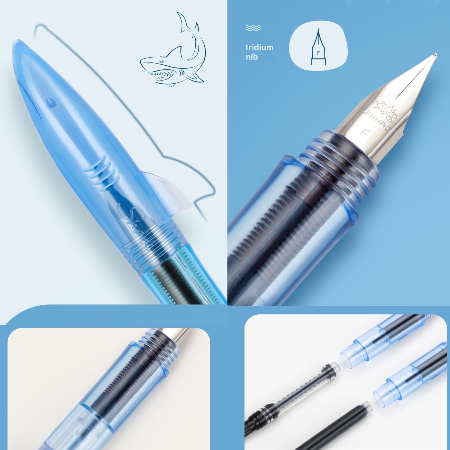 Set De 6 Plumas Estilográficas Jinhao - Forma De Cisne - Punta Fina - Colores Surtidos - Con Convertidor Y Cartucho - Para Escuela Y Oficina