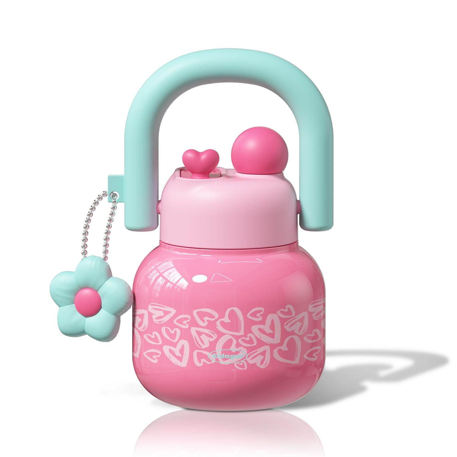Sidagar 650 ml Becher mit Strohhalm und Tragegriff, isolierte Edelstahl-Reisewasserflasche mit breiter Öffnung, Herzmuster-Flasche für Fitnessstudio & Büro, Preppy Kawaii Valentinstagsgeschenk