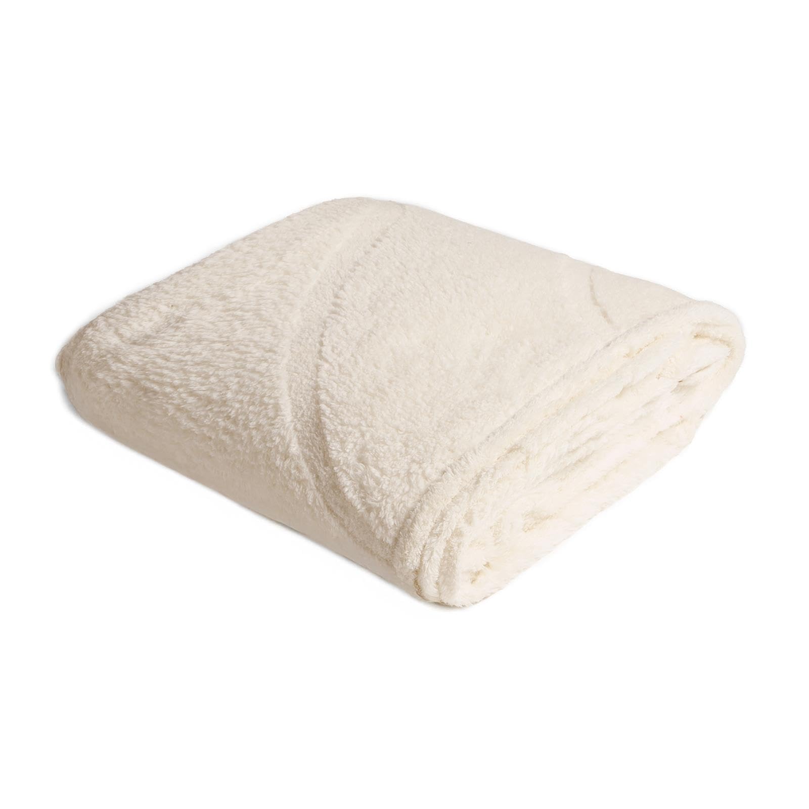 Ohs Ivory Teddy Fleece Throw Blanket, Super Soft Cosy Warm Tufted Contour Throws For Sofas Bed Settee Decorative Fleece Blanket Lightweight Comfy Single Bed Throw, - 125 X 150Cm