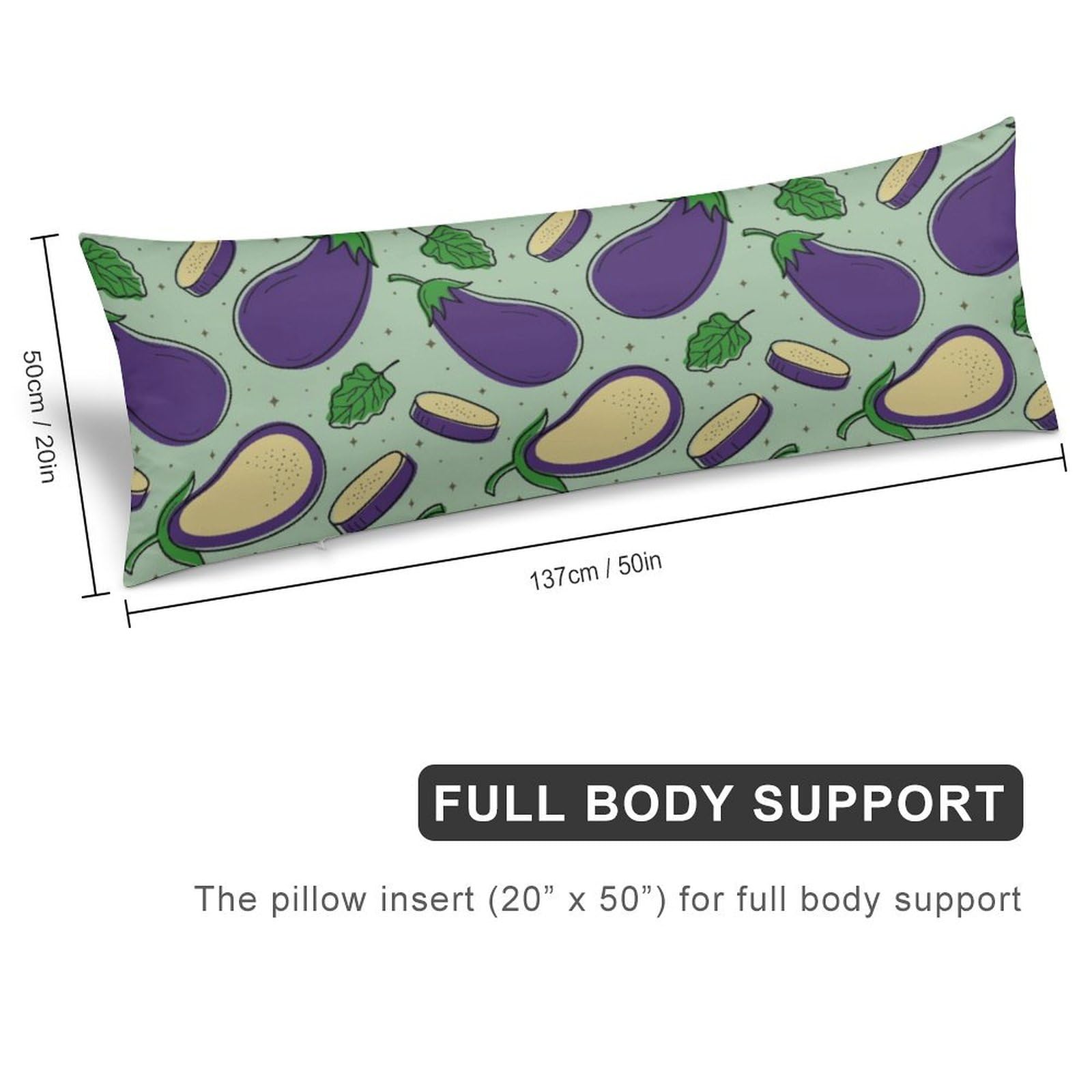 Velumair Cartoon Cute Eggplant Body Pillow Cover with Zipper 20x54 Inches Soft Bed Decor Body Pillow Protector Long Pillowcase for Bedroom Decoration