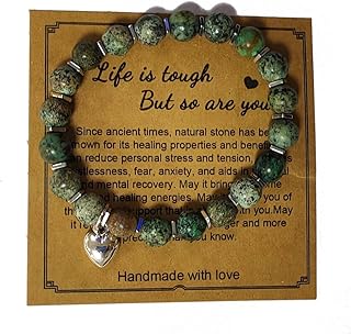 Natural Stone Amethyst Beaded Healing Bracelet for Women with Message Card Life is Tough But So are You Inspirational Bracelet Men Teen Girls Best Friends Sister Feel Better Get Well Soon Gift