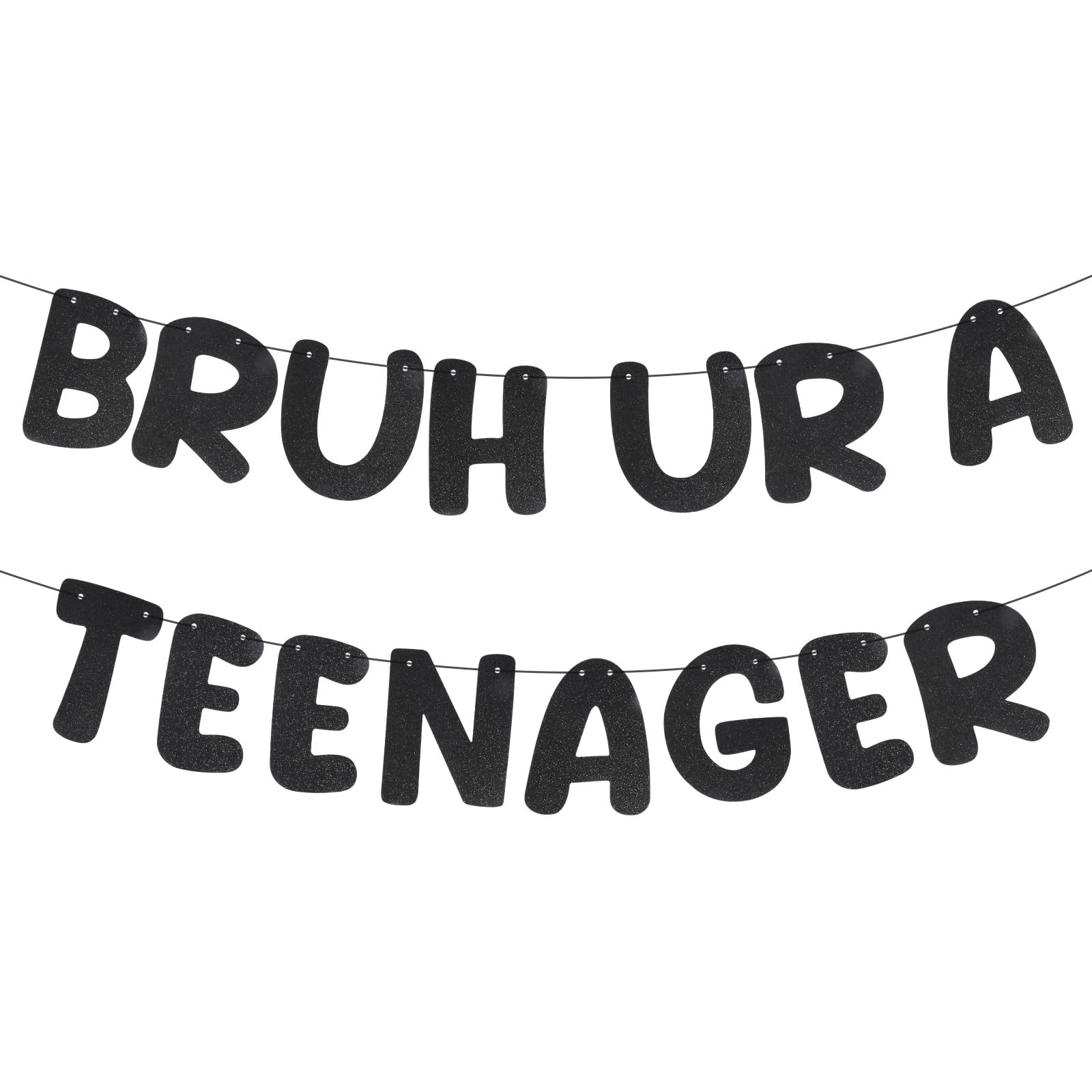 Pre-Strung Bruh Ur a Teenager Banner, Black Glitter 13th Birthday Decorations Funny 13 Birthday Garland for Teen Boys Girls Photo Booth Backdrop Decor Gift Party Supplies
