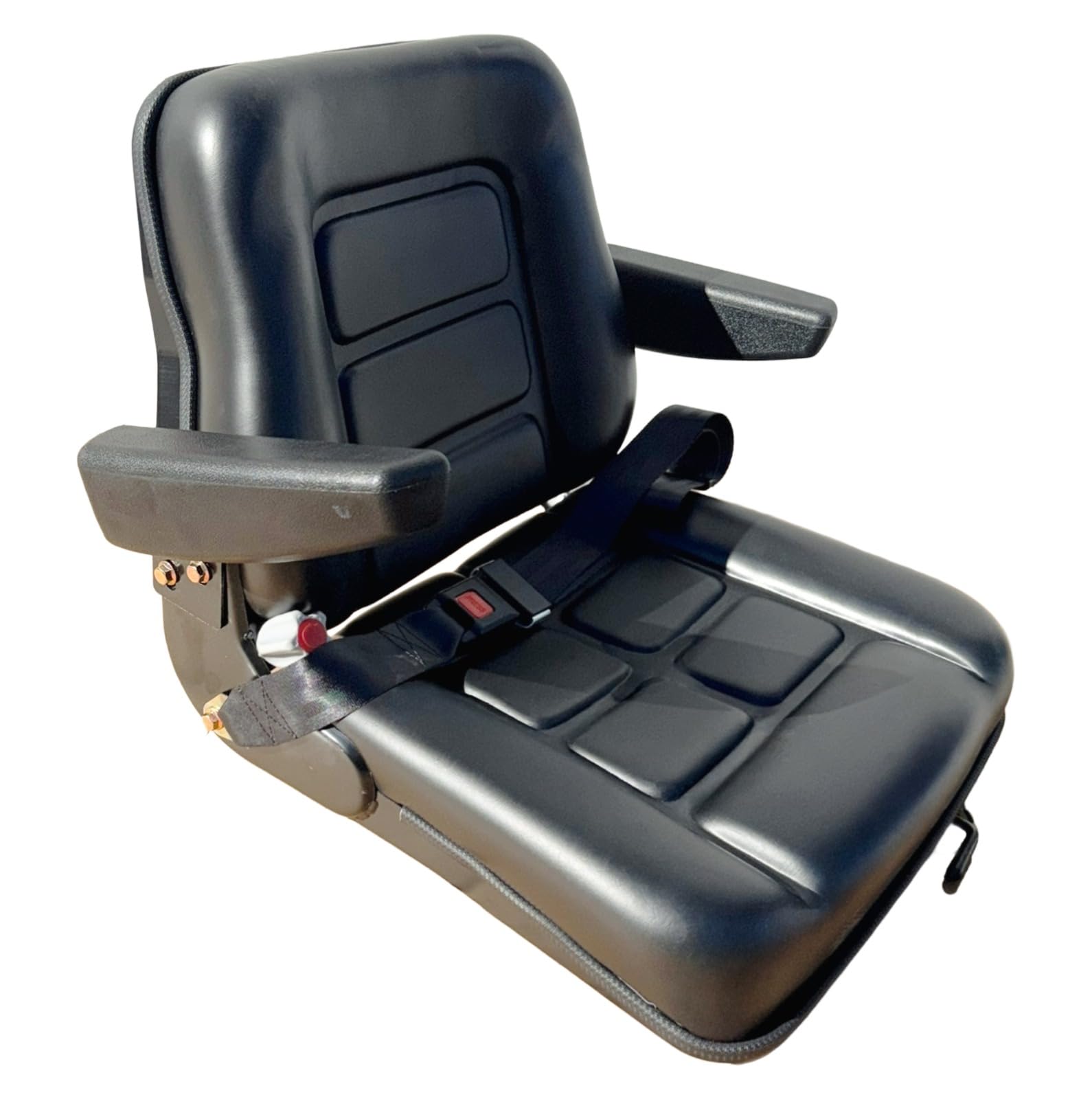Asiento Universal para Carretilla Elevadora con Cinturón Fijo | Asiento PVC Negro con Reposabrazos | Compatible con Tractor, Excavadora y Maquinaria Industrial | Resistente e Impermeable