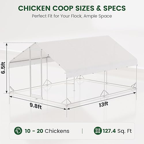Miniatura 6 de Gallinero de metal grande con tela de corral de pollo y hardware, luz solar, cubierta impermeable y resistente a los rayos UV, jaula para aves de