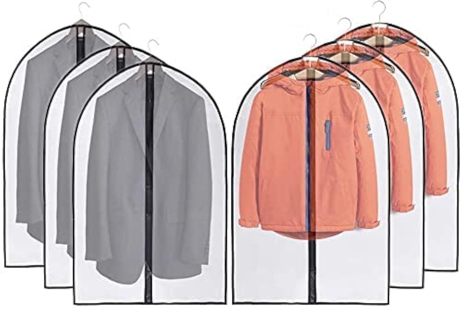 JSFJSF Hanging Garment Bag Lightweight Clear Full Zipper Suit Bags (Set of 6) PEVA Moth-Proof Breathable Dust Cover for Closet Clothes Storage -60x 100cm