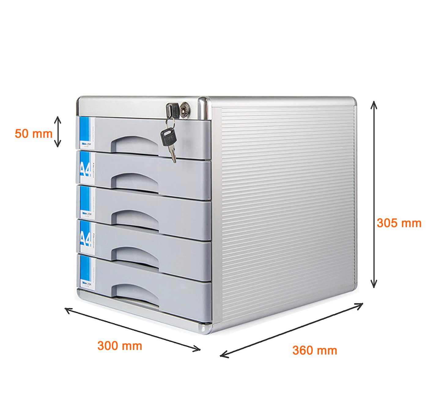 TUKA-i-AKUT Metall Schubladenbox Abschließbar 5 Fächer A4, mit Beschriftungsfeldern, Dokumenten Aufbewahrung Ablagebox Aluminiumlegierung, Robust u Stabil Ordnungsbox Dokumentenbox, TKD8601-5F
