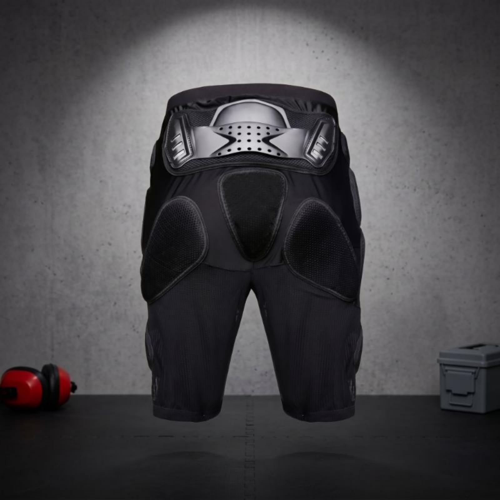 Pantaloni Motociclismo Protettivi Shorts Imbottiti Paracolpi Protezioni EVA Rinforzi Ginocchio Ventilazione Rete Fascia Elastica Sotto Pantaloni Adatti per Motocross Bici Training, Nero, XL