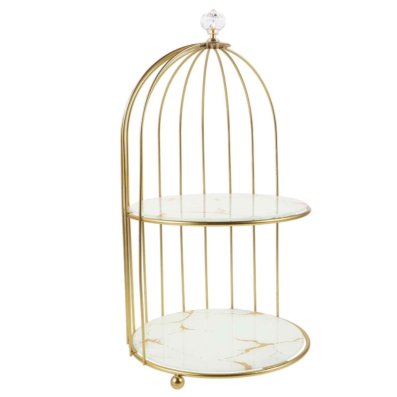 Présentoir à gâteaux cage à oiseaux en métal doré à 2 étages jojofuny