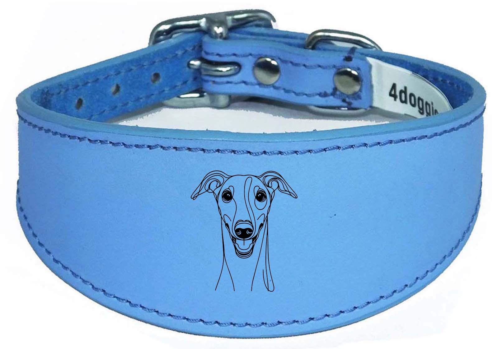 Sighthound Wide Leather Collar Handmade for Iggy, Lurcher, Whippet and Greyhound, NL9