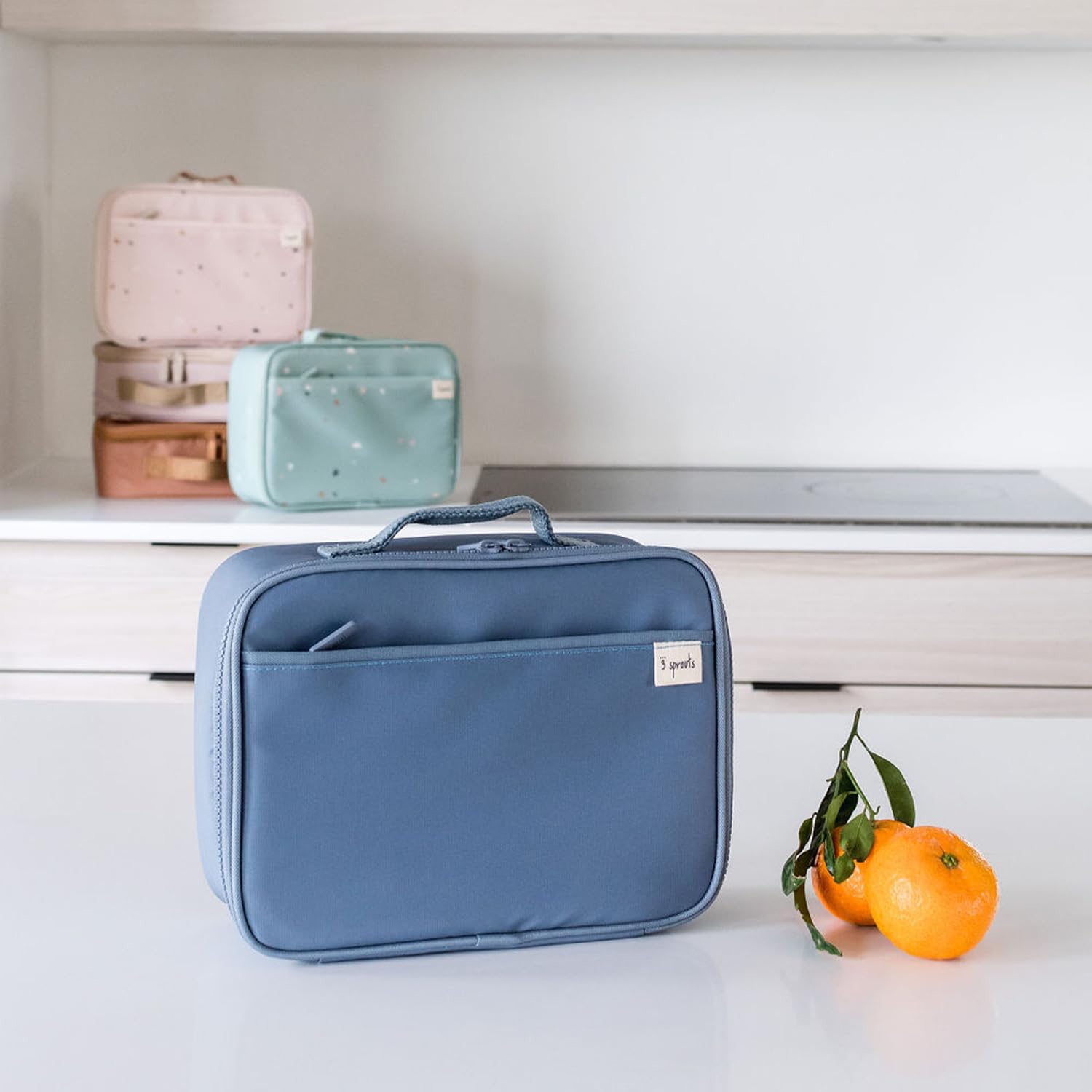3 Sprouts - Borsa Termica per Bambini - Porta Pranzo Isolante per Scuola e Picnic, Design Divertenti - Blu