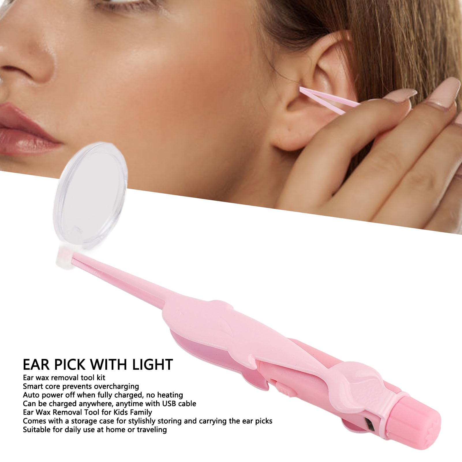 Ear Wax Removal Tool with USB Powered, Ear Tweezers with Light Ear Spoon Set with Storage Box for Adults