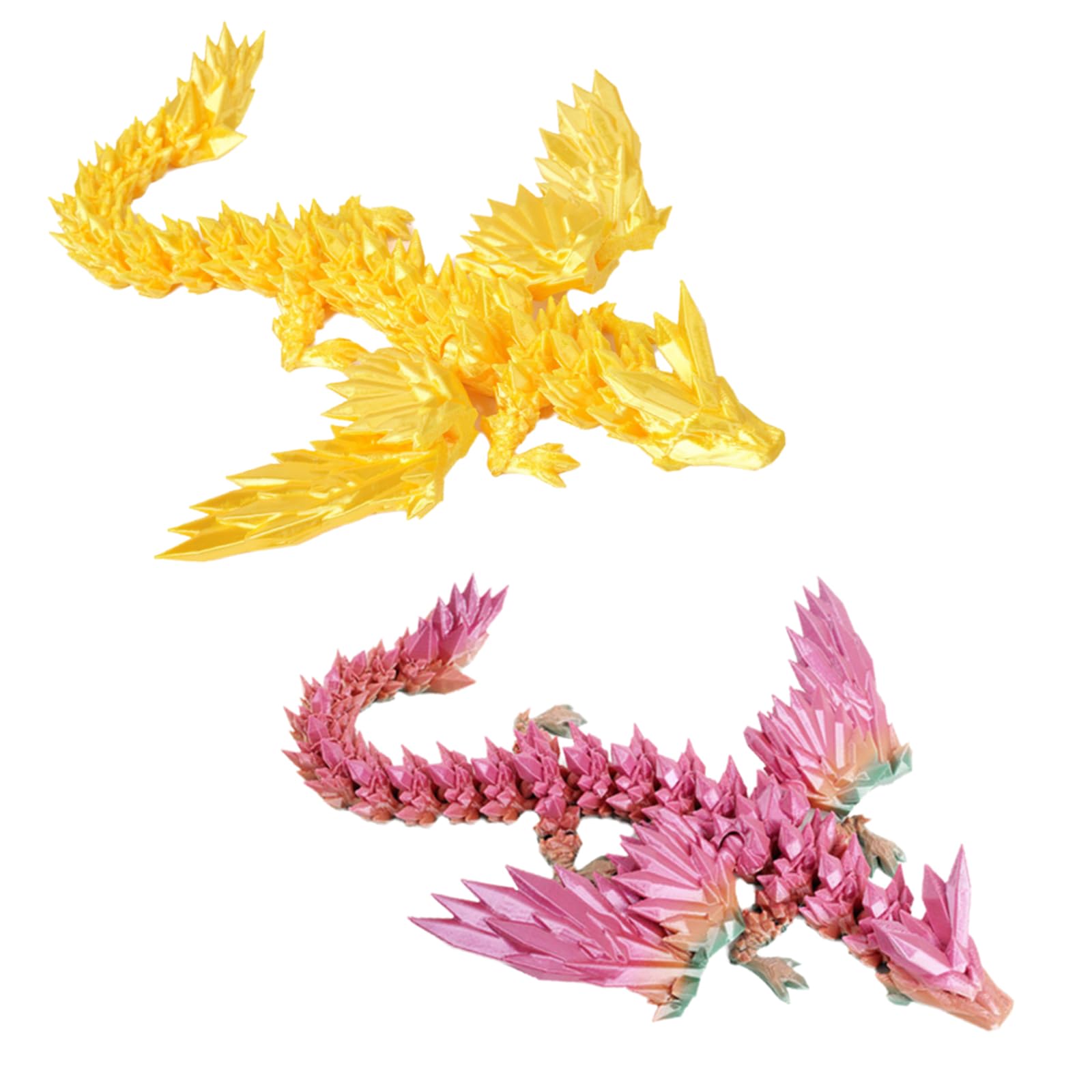 Valicaer 2Pcs 3D Printed Dragon,Glowing at Night Unique Fantasy Dragon Decor Collectible Toy Gift for Kids and Adults Ideal for Christmas Easter Birthdays and Holiday Decorations (Rainbow+Gold)