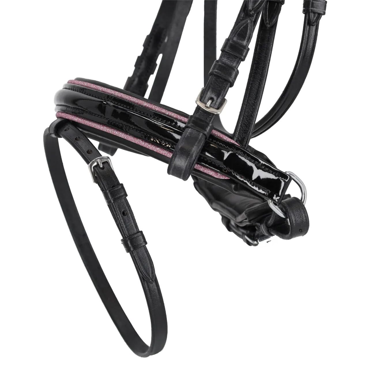 NETPROSHOP Leder Trense Bixie mit Herz-Straßsteinchen weich gepolstert Shetty und Mini Shetty, Groesse:Shetty, Farbe:Rosa
