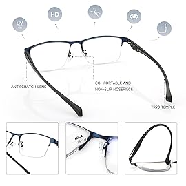 SKYOAK 2 Pack Mens Premium Progressive Multifocus Reading Glasses, TR90 Temples Blue Light Blocking Anti UV/Eye Strain Computer Readers No-Line Half Frame Multifocal Eyeglasses, Blue and Brown 3.5x