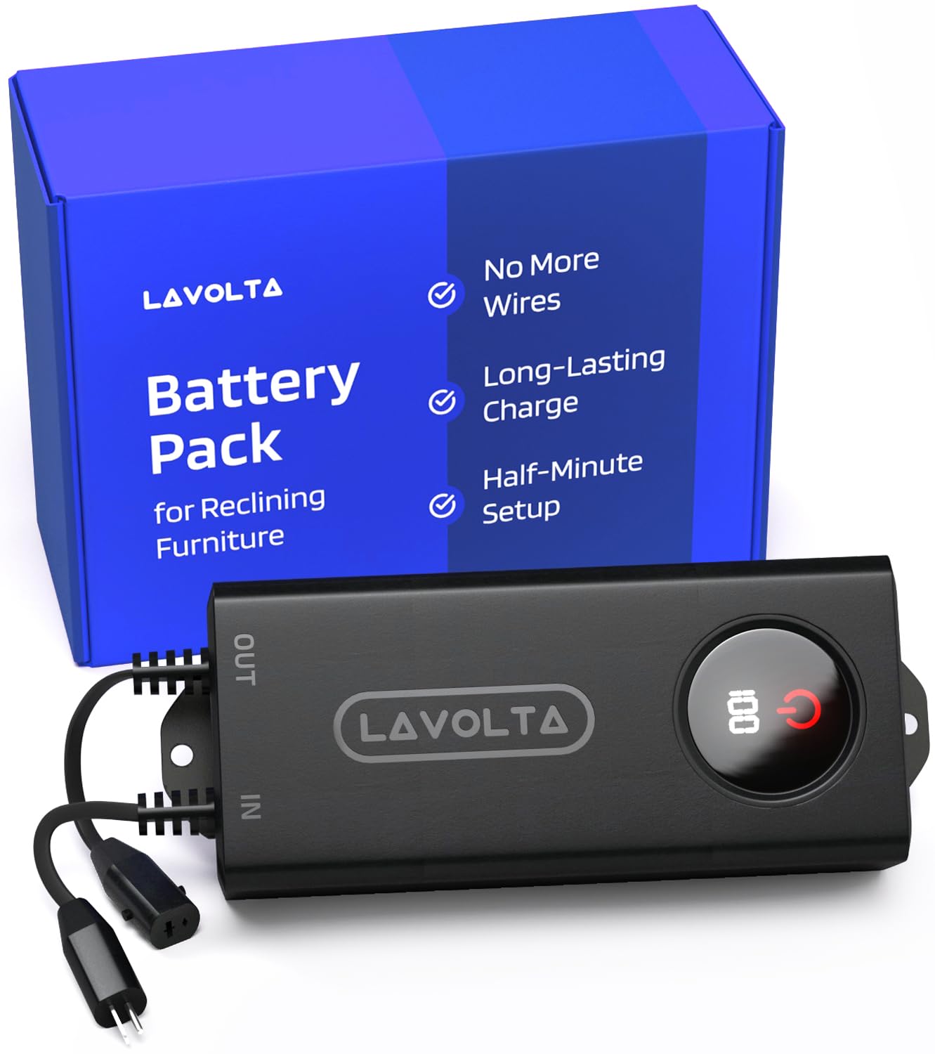 Lavolta Battery Pack for Reclining Furniture - Rechargeable Recliner Battery Pack - Universal 2-Pin Power Supply for Electric Recliners, Recliner Chair, Couch, Sofa (2600 mAh)