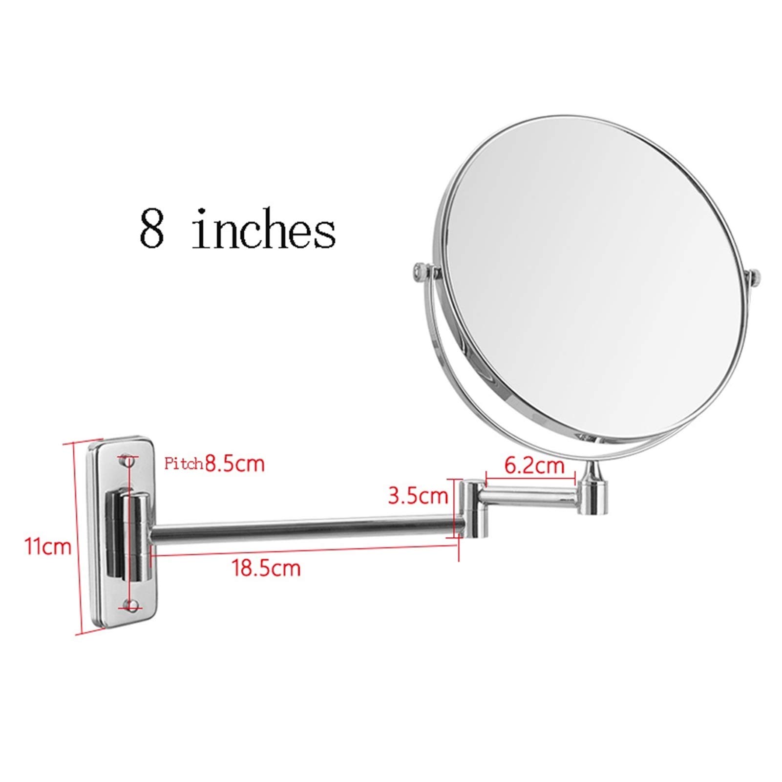 Montado en la Pared Espejo del Maquillaje de 6/8 Pulgadas 3X de Aumento Espejo para afeitarse, de Doble Cara Extensible Espejo de baño, Espejo de baño Acabado Cromo, Plata, 8 Inches