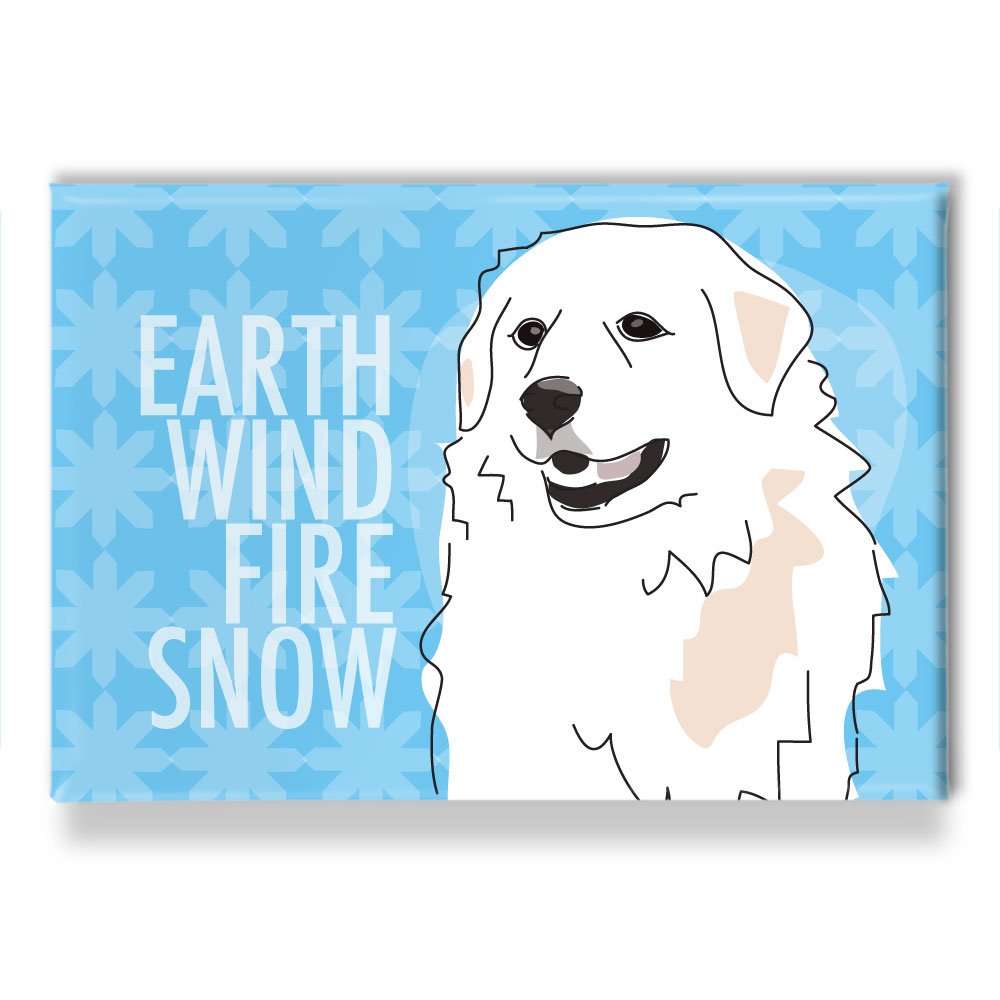 Pop Doggie Earth Wind Fire Snow Great Pyrenees Fridge Magnet