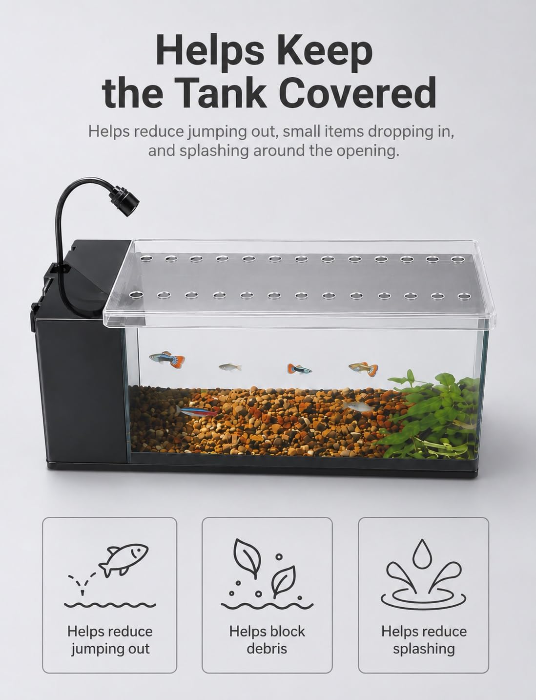 Couvercle Coulissant Aquarium, Plaque Acrylique Claire pour Bacs Ouverts | Taille: 30-80 cm; épaisseur: 3 mm; design à glissière; réduit les sauts de poissons(60x20.4 cm)