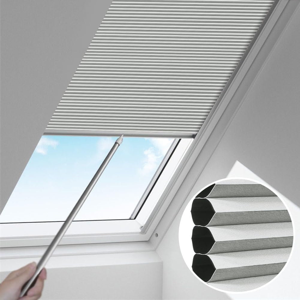 ZSHINE Manual Model Cellular Shades Cordless Honeycomb Blinds Full Blackout Fabric Window Shades for Skylight (93021Q)