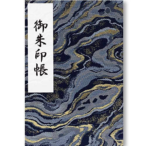 京都ちせん 御朱印帳 大判 高級 金襴 装丁|180×120mm|蛇腹式48ページ|鳥の子紙|日本製|波 (きなり鳥の子紙, 流紋)