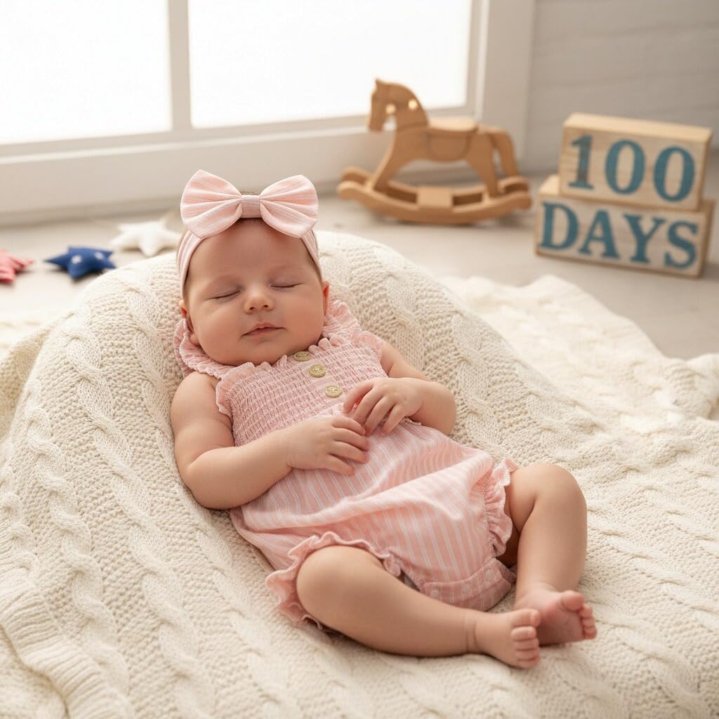 Baby Girl Romper Denim/Plaid/Stripe Newborn Infant Sleeveless Jumpsuit 0-3M/3-6M/6-12M/12-18M With Headband