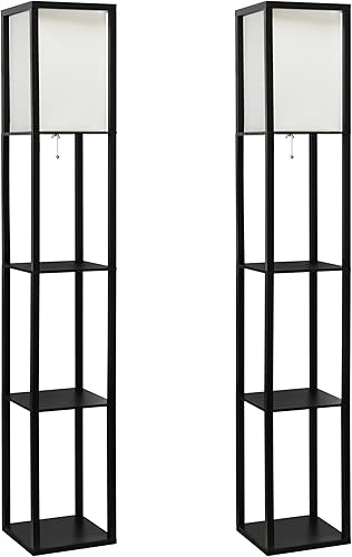 Simple Designs LF1014-BLK-2PK - Juego de 2 lámparas de pie de almacenamiento con pantalla de lino blanco para sala de estar, dormitorio, oficina,