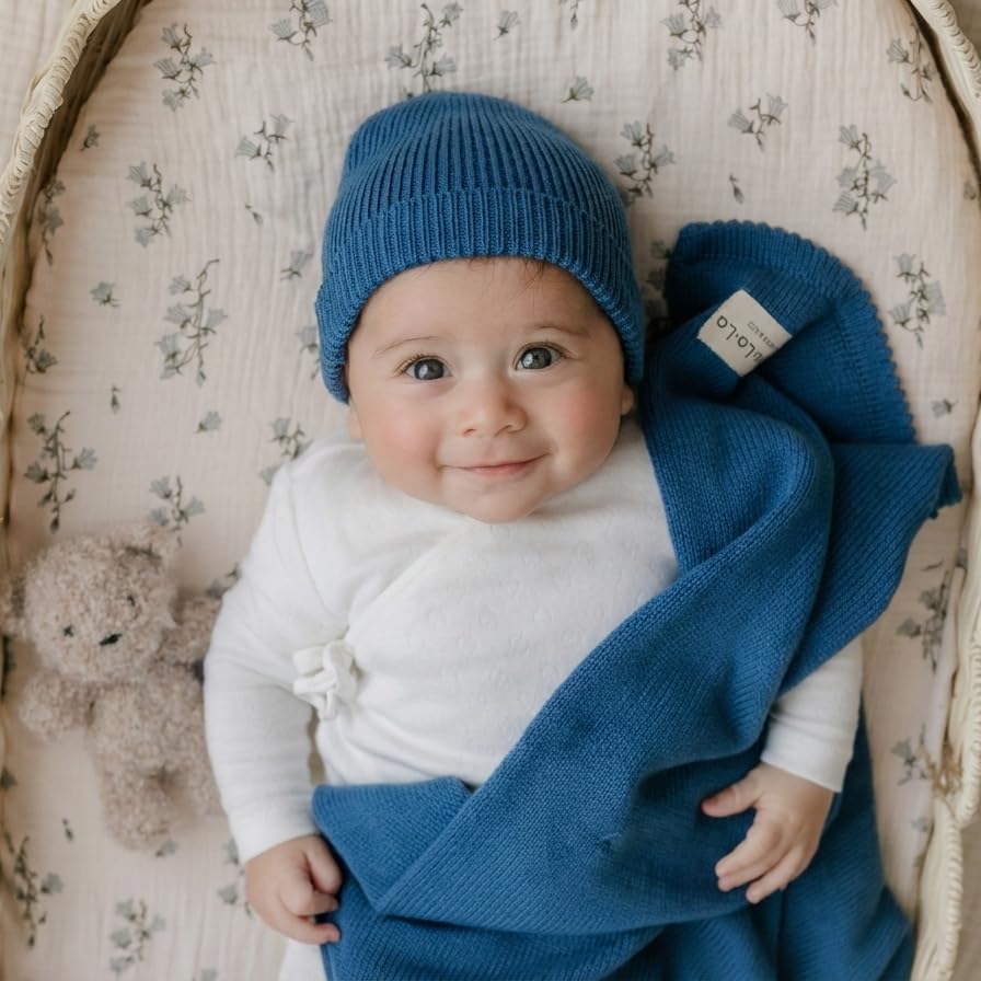 Image of Baby Gift Set - Organic Cotton Newborn Blanket Essentials, Baby Boy Gifts Newborn, for Boys (Luxe - Denim Blue)