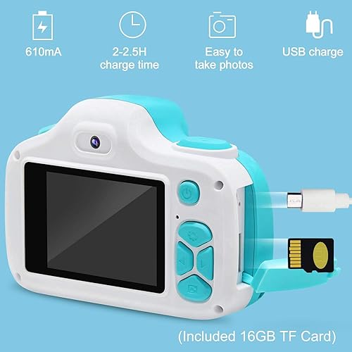 Miniatura 6 de Cámara con flash para niños de 3 a 9 años, cámara digital de video selfie de doble lente frontal y trasera para niños en edad preescolar, regalo de