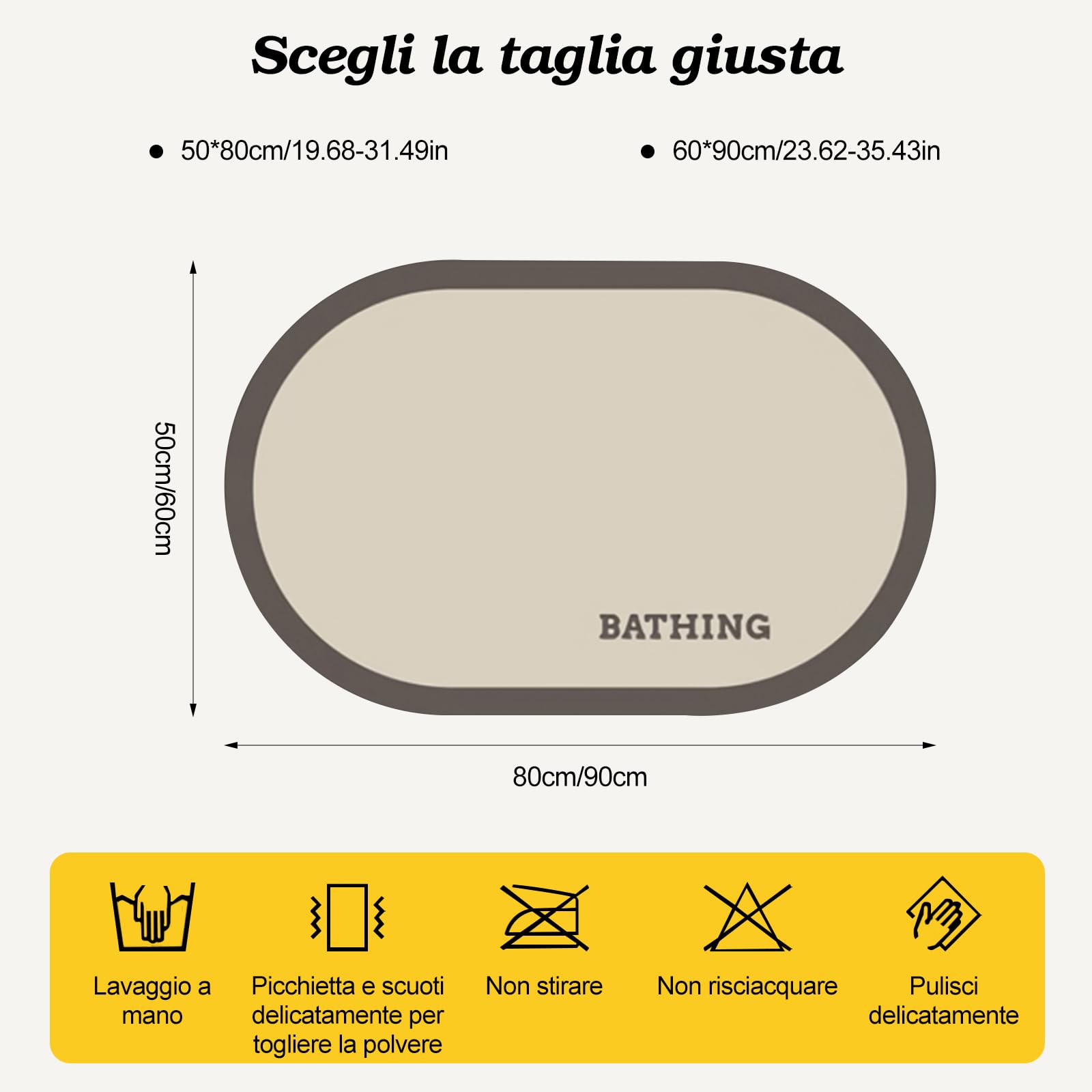 Ergocar Tappeto Bagno In Velluto Corto Diatomaceo Diatomaceo Earth Drying Rapido In Gomma Facile Da Pulire Non Slittamento Adatto Per Pavimenti Per Il Bagno, Cucine, Dormitori Di Famiglia