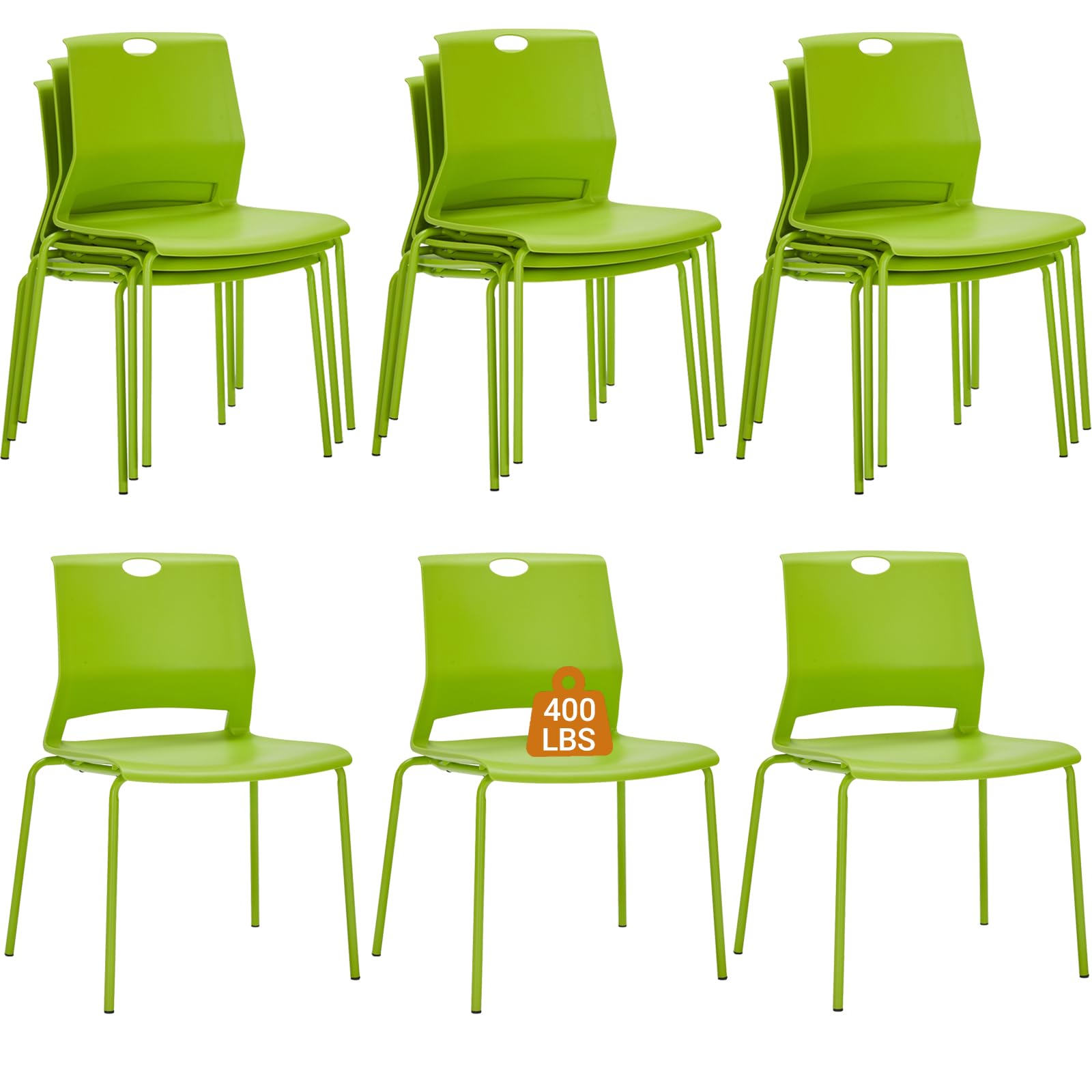 Sidanli 12 Pack Stackable Chairs, Waterproof One-Piece Molded Seat, Green