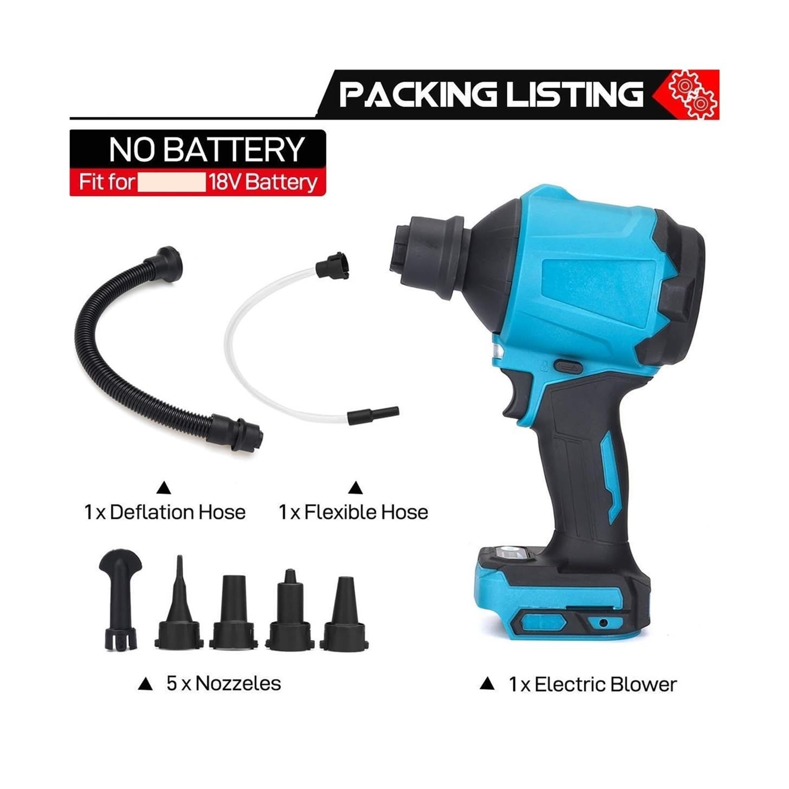 Soplador centrífugo 8 Piezas 1000 W 45000 RPM soplador de Polvo inalámbrico, inflador función vacío Juguete multifunción for batería 18 V