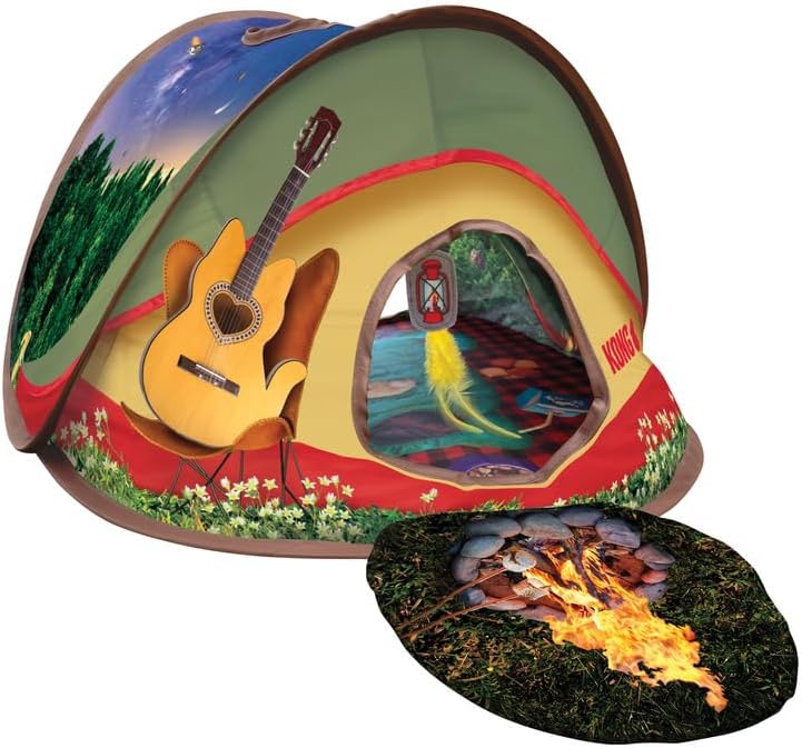 KONG Play Spaces Pop Up Glamping Tent for Cats - Dangling and Crinkle Toys