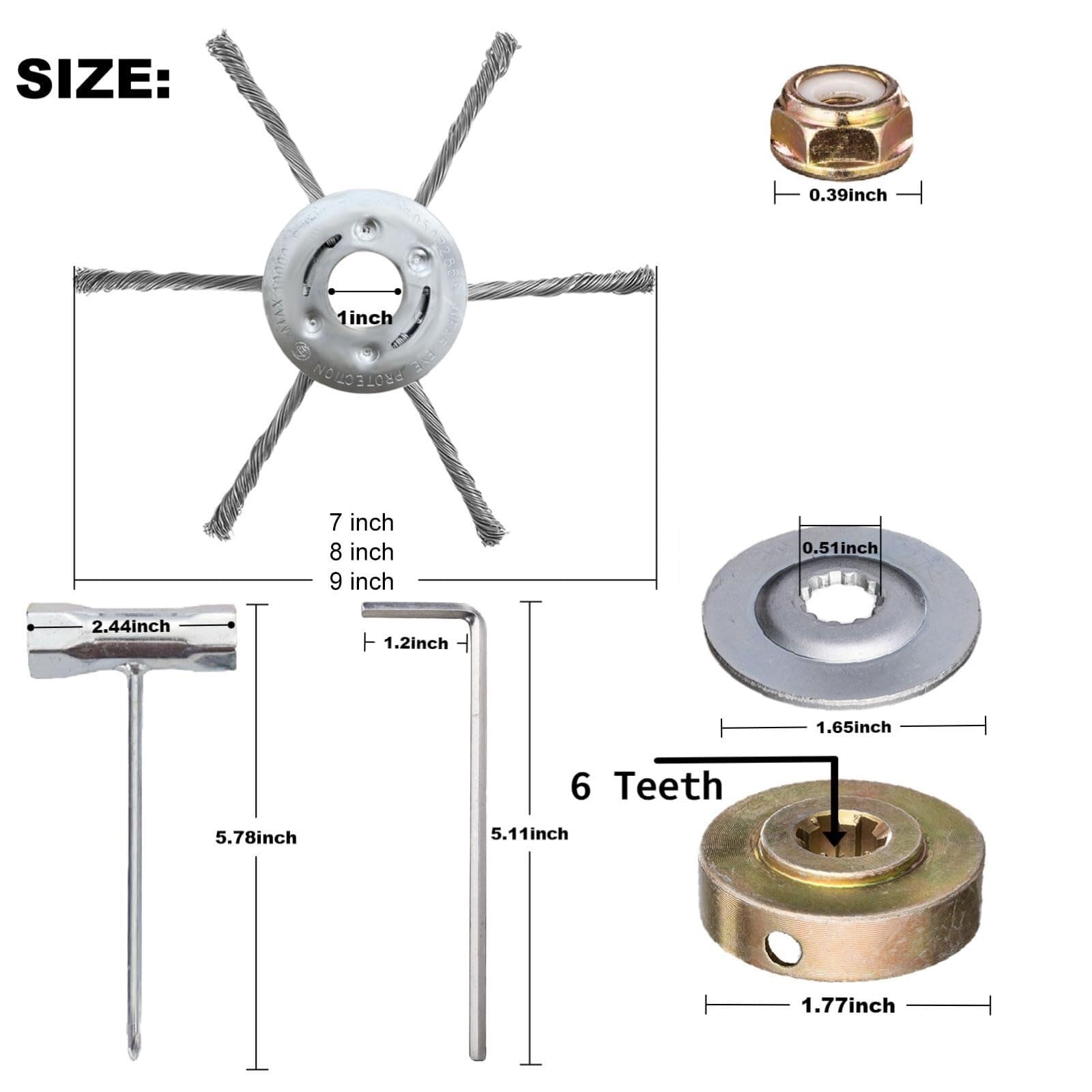 Cabezal de Alambre for desbrozadora de césped: Repuesto Universal for desbrozadora de Gasolina. Cabezal de Alambre de Acero Resistente de 7/8/9 Pulgadas for césped.(6 Blades 8-Inch)