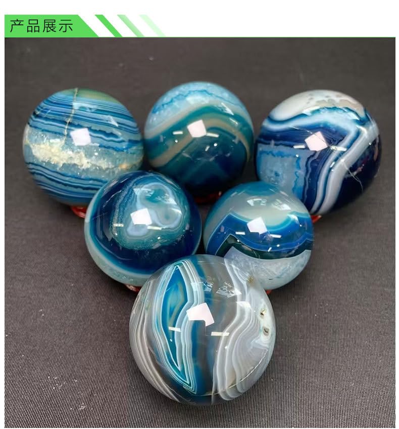 Bolas de Salud de ágata Azul teñidas – Bolas de Ejercicio de Masaje de Manos para Personas Mayores y Adultos, Bolas de Piedra de Cristal pulidas Suaves para Terapia de Manos,5~6cm