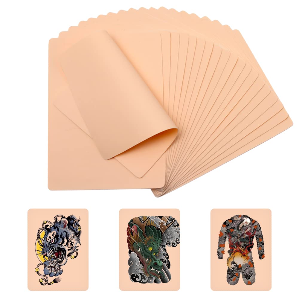 Sixfolo 20 Piezas Piel Sintetica Tatuaje Piel Practica de Tatuaje Blanco Piel de Silicona Tatuaje Profesional Tatuajes Temporales para Principiante y Experimentado Artista (14cm*19cm*1mm)