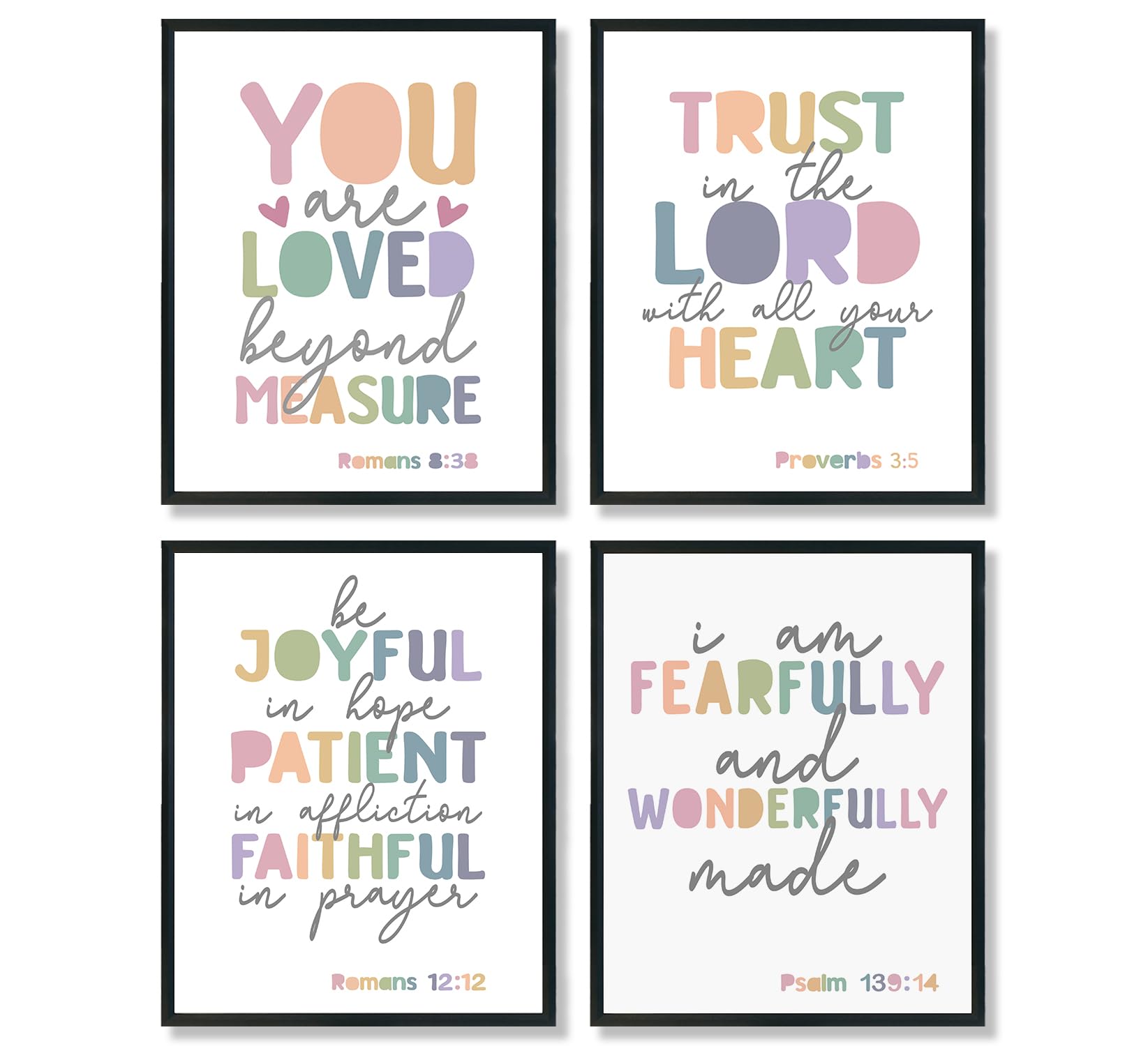 ULEGIE Bible Verse Poster Set of 4, Pastel Christian Wall Art Decor, Kids Room Classroom Homeschool Sunday School Preschool Decor, 8x10 Inch Unframed