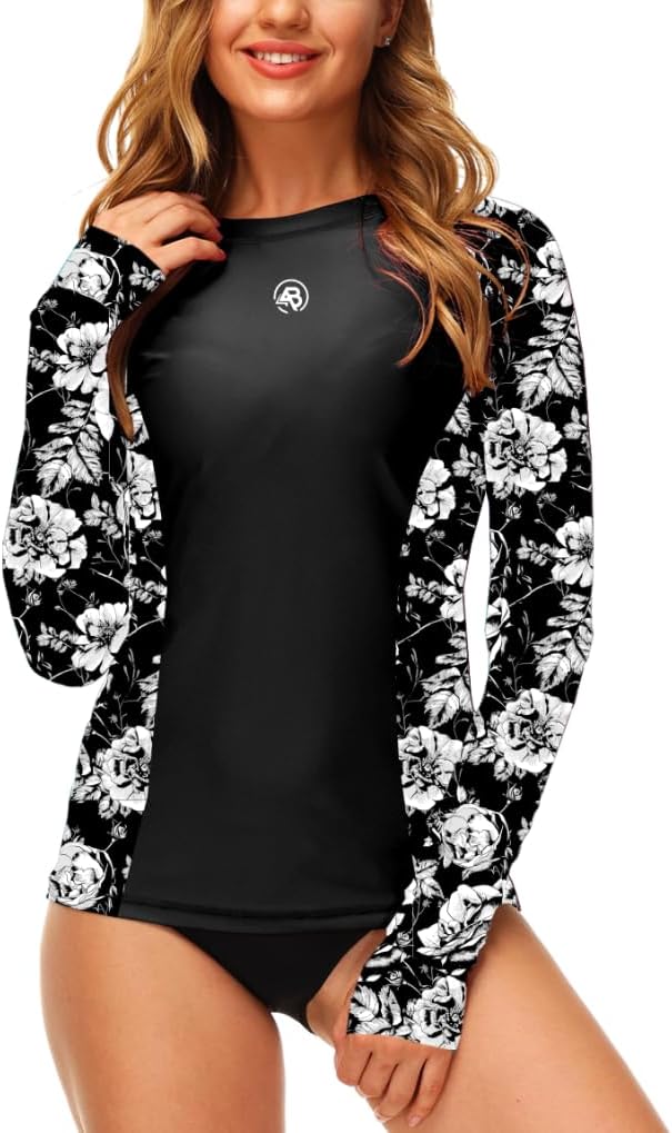 AOBUTE Women Long Sleeve Rash Guard UPF 50+ Swim Shirts with Thumb Hole