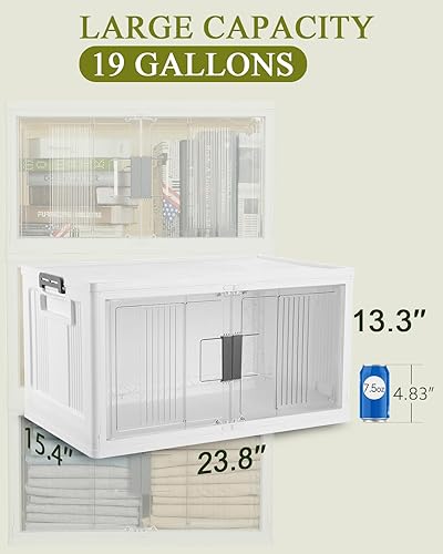 Miniatura 7 de OlarHike 76QT - Contenedores de almacenamiento con cierre con tapas, caja de almacenamiento plegable con puertas y ruedas, contenedores de plástico